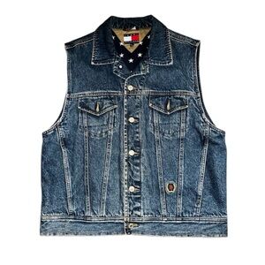 Vintage Tommy Hilfiger Denim Cotton blue Jean Vest Monogram Crest Vest 90 size L